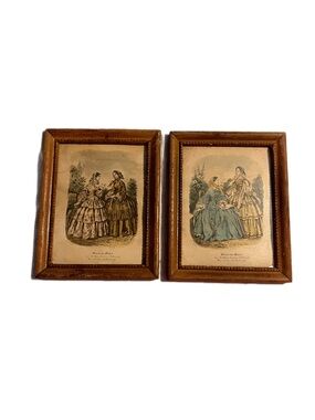 Pair of Antique Miroir des Modes French Fashion Framed Victorian Lithographs